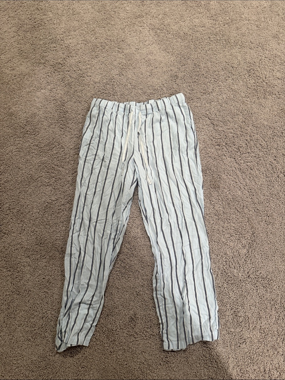 Striped Lightweight Drawstring Womens Pants - White & Navy